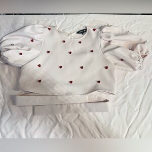 Sister Jane Cream Top with Red Heart Accents